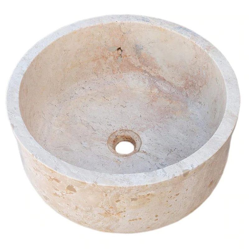 Natural Stone Beige Travertine Self-Rimming Drop-in Vessel Sink Polished (D)16" (H)6.5"