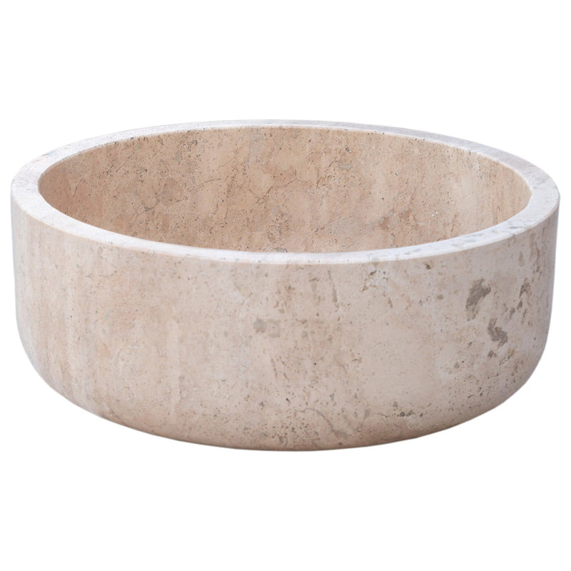 beige travertine vessel sink size (D)16" (H)6" SKU TMS02 side view product shot