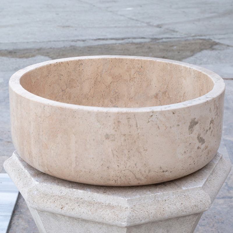 beige travertine vessel sink size (D)16" (H)6" SKU TMS02 side view product shot