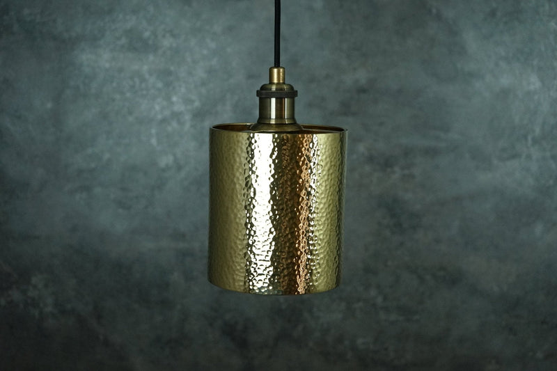 Brass Pendant Light, Hammered Brass Cylindric Pendant Light, Ceiling Light