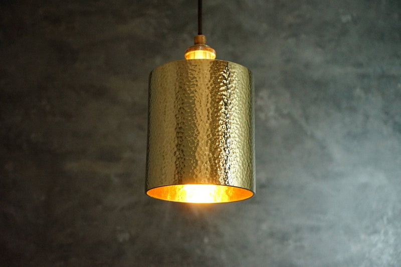 Brass Pendant Light, Hammered Brass Cylindric Pendant Light, Ceiling Light