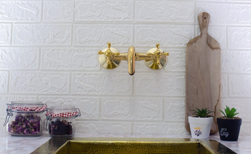 Brass Wall Mount Faucet - Antique Brass Bathroom Faucet