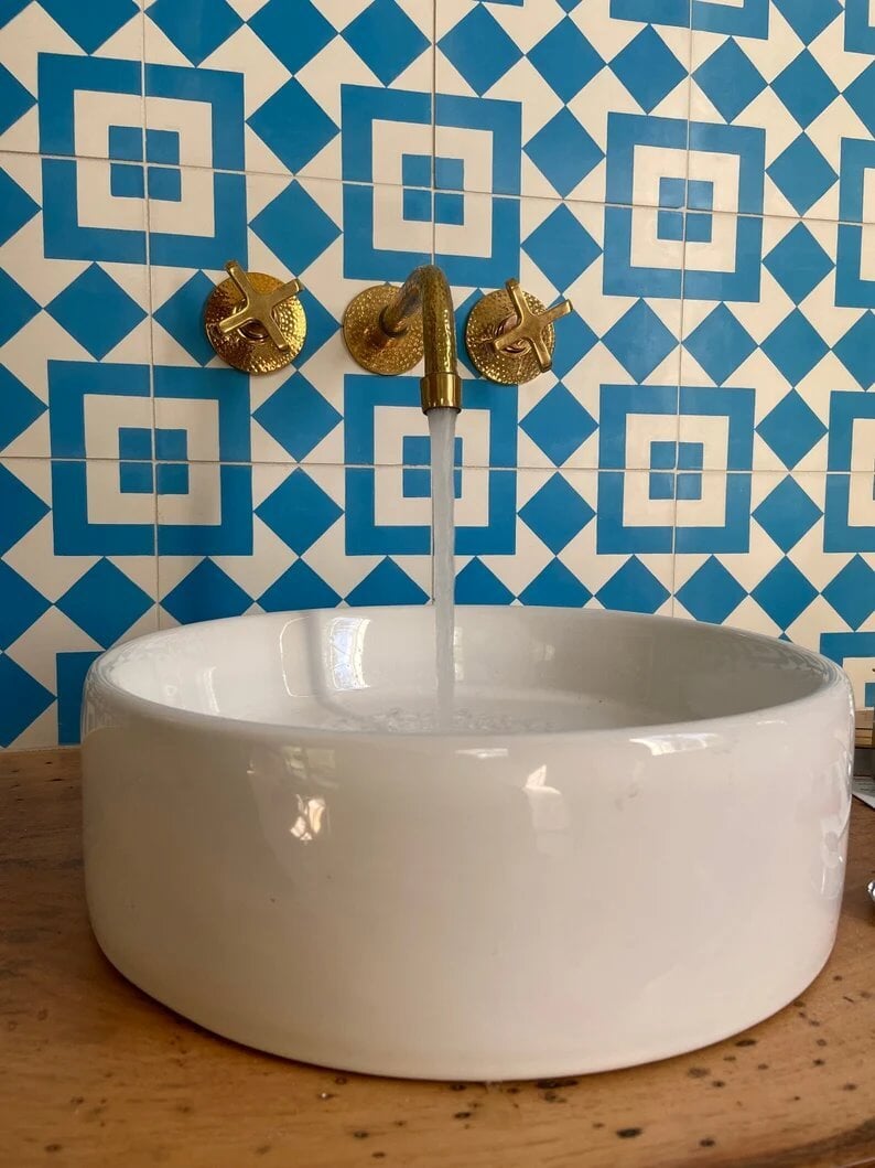 Built In Brass Bathroom Faucet- Hammered Wall Sink Faucet