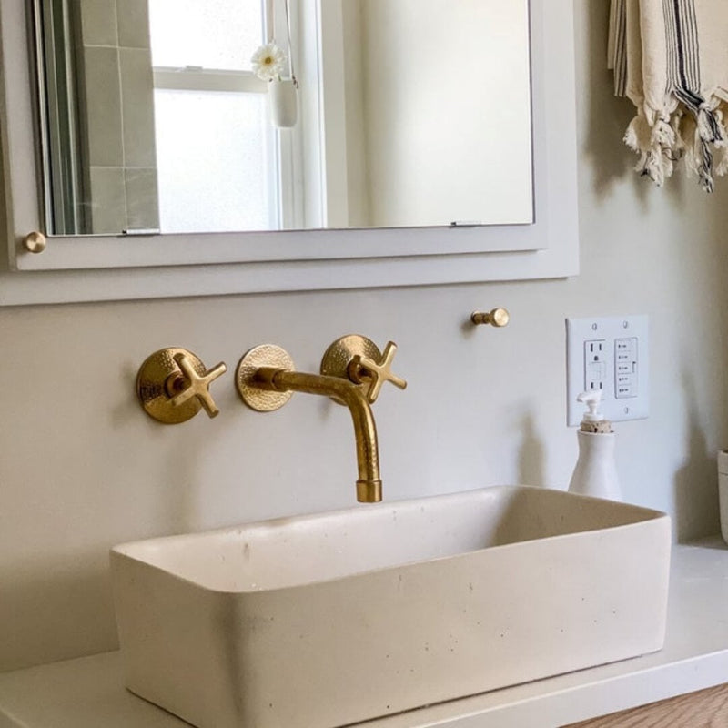 Built In Brass Bathroom Faucet- Hammered Wall Sink Faucet