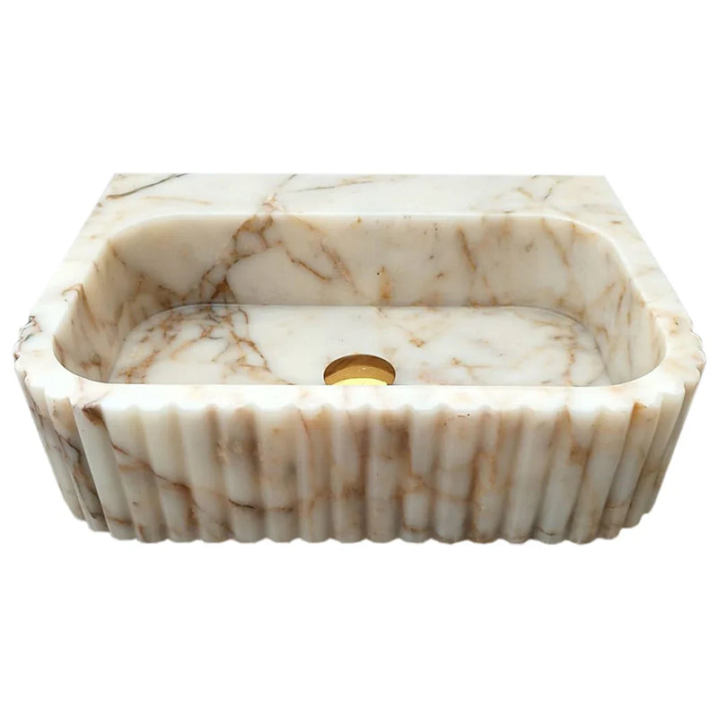 Calacatta Gold Marble Wall-mount Bathroom Vanity Sink Fluted (W)16" (L)20" (H)6"