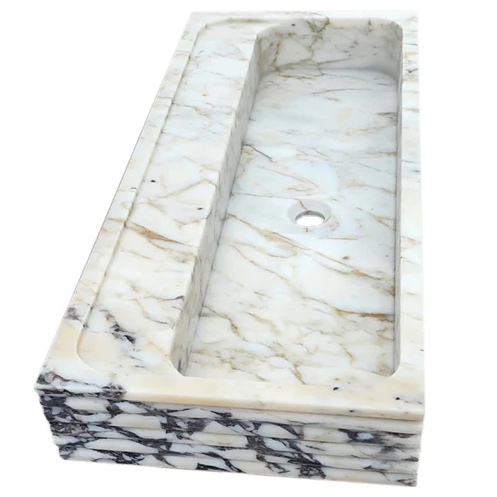 Calacatta Viola Gold Marble Wall-mount Bathroom Sink Horizontal Fluted (W)16" (L)36" (H)5"