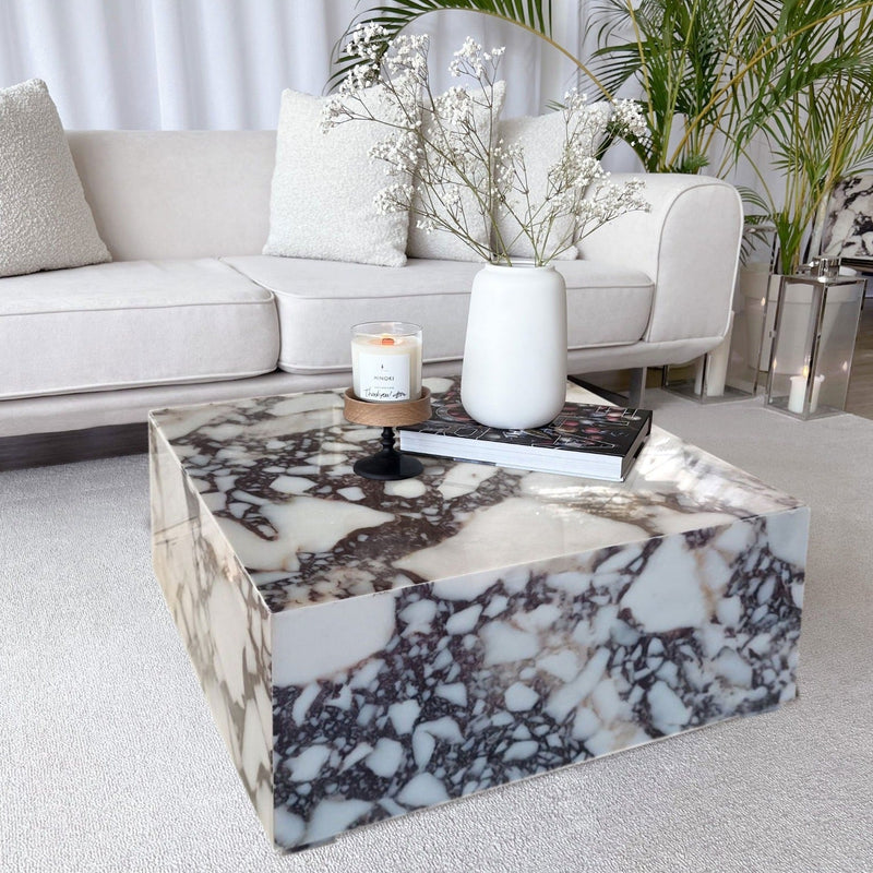 Calacatta Viola Marble Rectangular Prism Block Design Coffee Table (W)24" (L)24" (H)12"