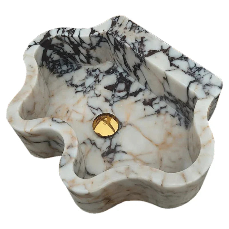 Calacatta Viola Marble Wall-mount Bathroom Sink Wavy Edges (W)16" (L)21" (H)6"