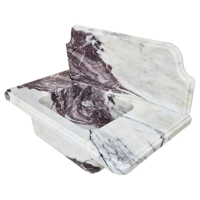 Calacatta Viola Marble Wall-mount Bathroom Sink with 10" Backsplash (W)16" (L)30" (H)8"