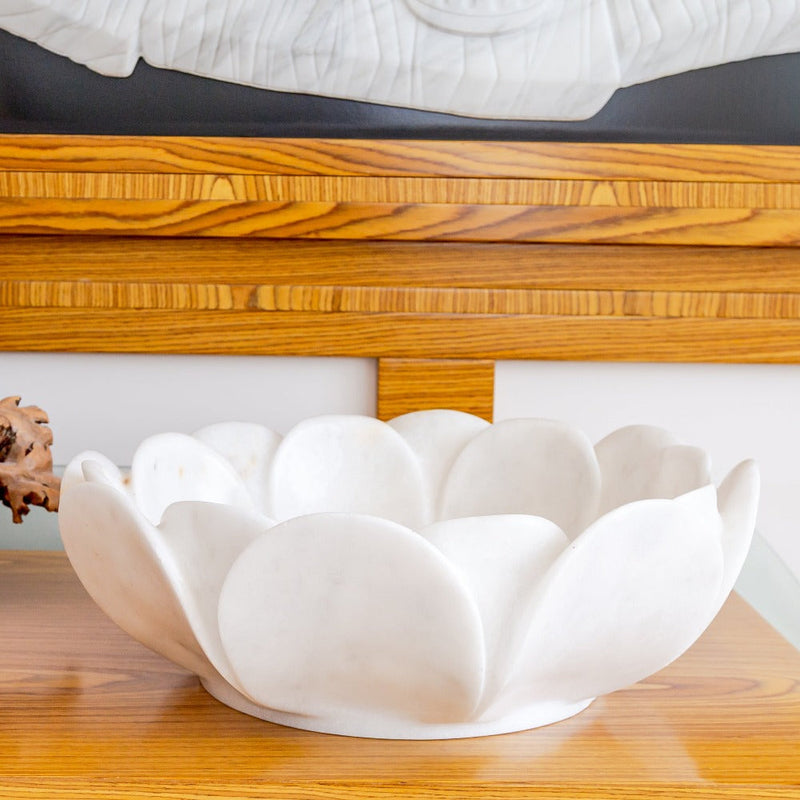 carrara white marble natural stone flower shape polished sink SKU NTRVS18 Size (D)17" (H)6" side view product shot