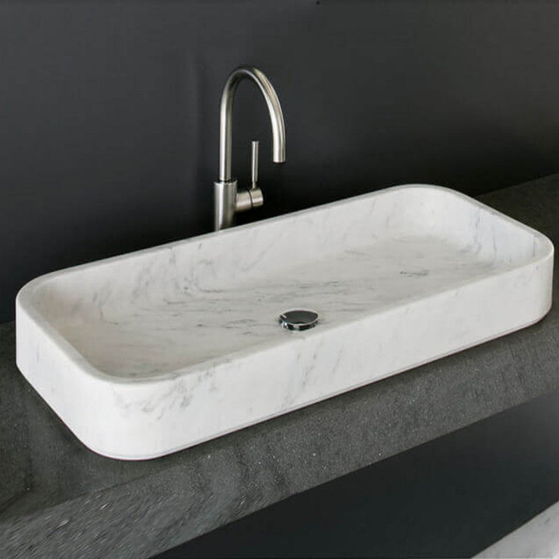 Carrara White Marble Rectangular Above-counter Sink Polished (W)16" (L)32" (H)5"