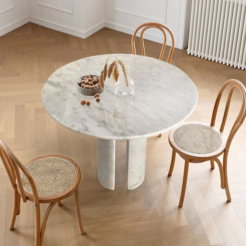 Carrara White Marble Round Dining Table with Round Marble Legs (D)48" (H)36"