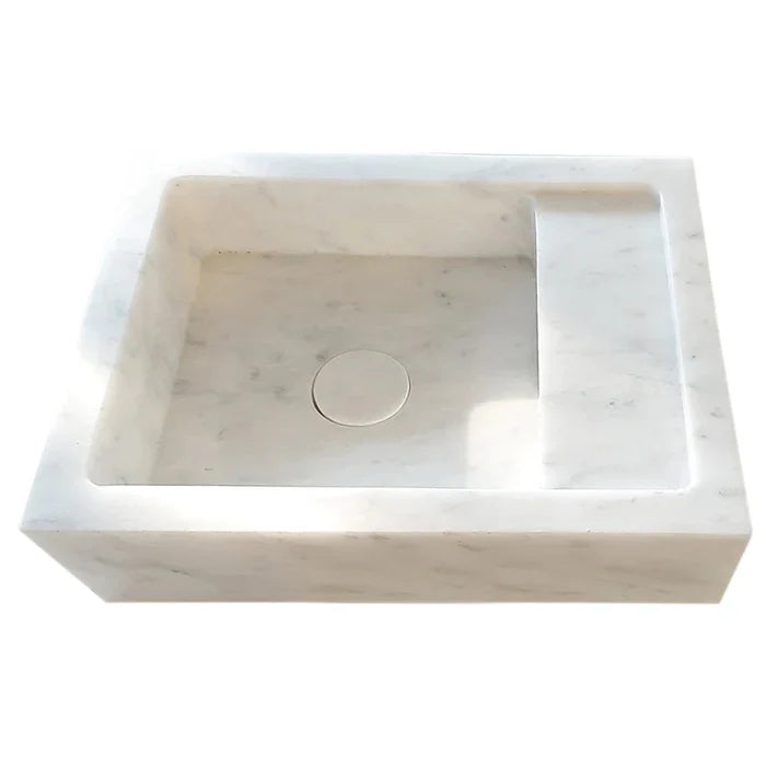 Carrara White Marble Wall-mount Bathroom Sink (W)14" (L)18" (H)5"