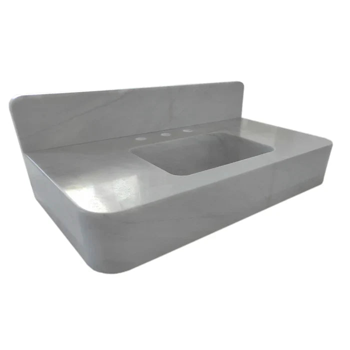 Carrara White Marble Wall-mount Bathroom Sink with Backsplash (W)18" (L)36" (H)6"