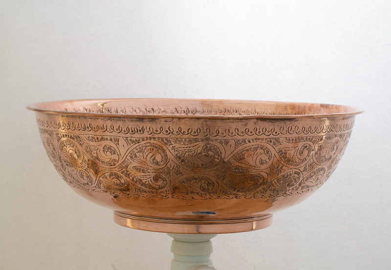 Hand Engraved Copper Vessel Sink, Round Bowl Vessel Sink