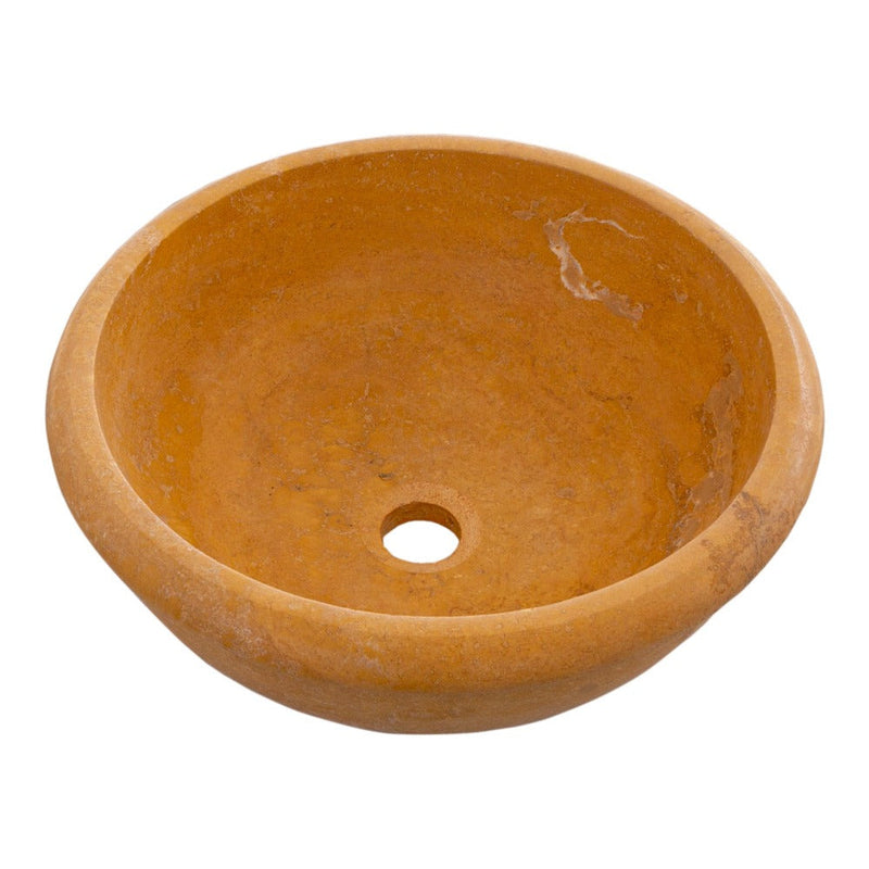 gobek natural golden sienna natural stone vessel sink honed and filled SKU KMRC166DI Size (D)16" (H)6" side view product shot