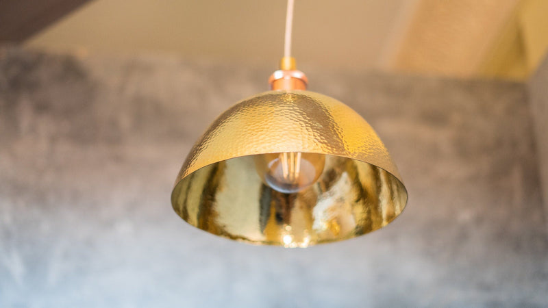 Hammered Brass Pendant Light, Unlacquered Brass Dome Lampshade, Kitchen Island Light