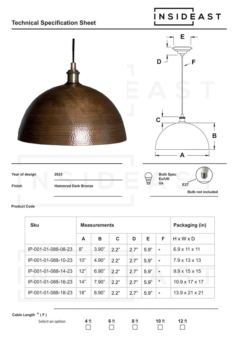 Hammered Pendant Light, Antique Brass Dome Ceiling Light, Kitchen Island Hanging Light Fixture