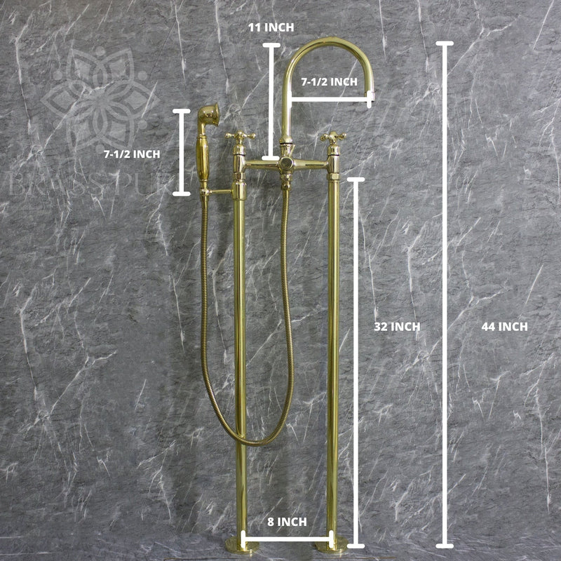 Unlacquered Brass Tub Faucet With handheld