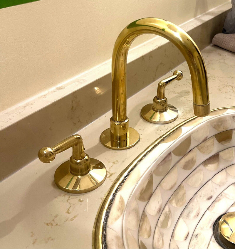 Unlacquered Brass 3 holes Faucet,  Solid Brass Widepspread Tap