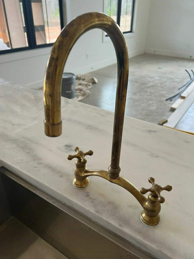 Unlacquered Brass Kitchen Faucet - Bridge V