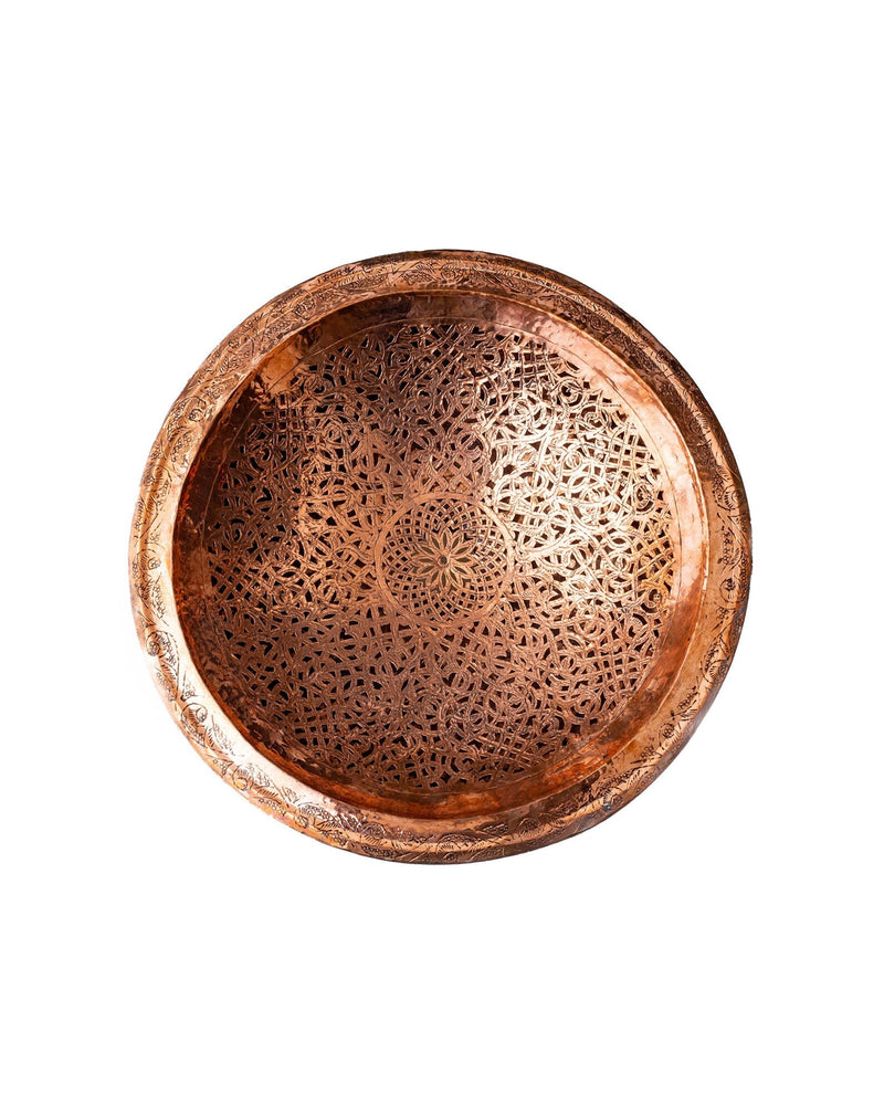 Round Copper drop-in bathroom sink , Handcrafted engraved copper sink