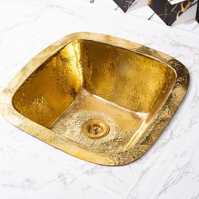 Hammered Unlacquered Brass Square Bar Sink