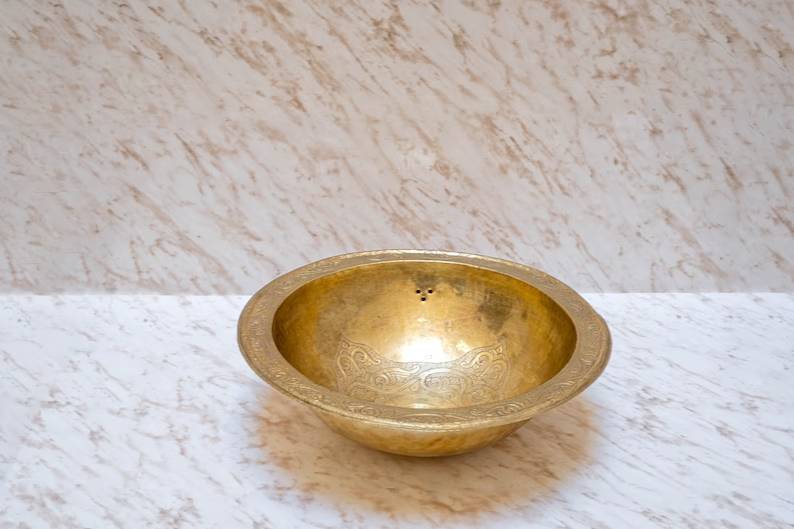 Unlacquered Brass Engraved Bathroom Sink - Drop in Sink