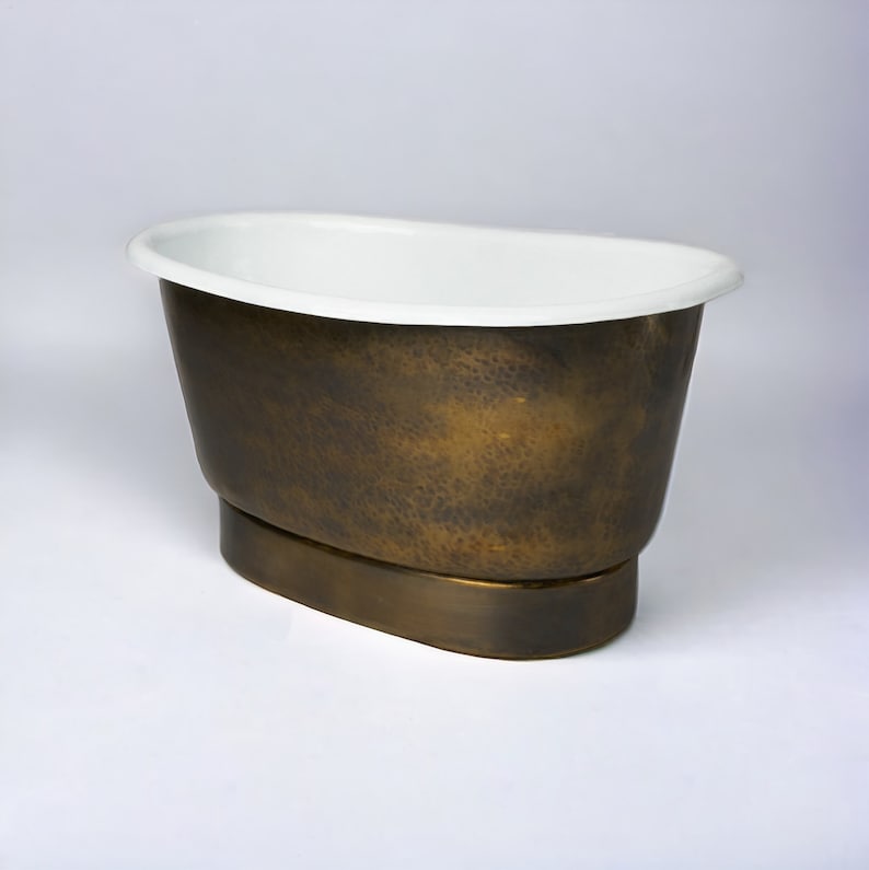 Freestanding Tub-Style Brass Vessel Sink- Hammered Single Bowl Sink