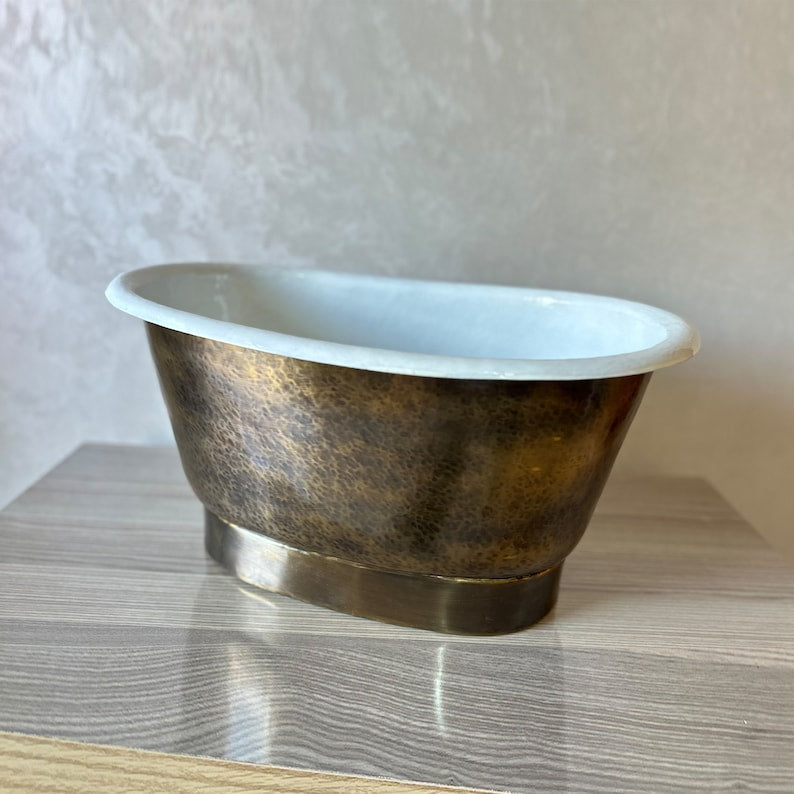 Freestanding Tub-Style Brass Vessel Sink- Hammered Single Bowl Sink