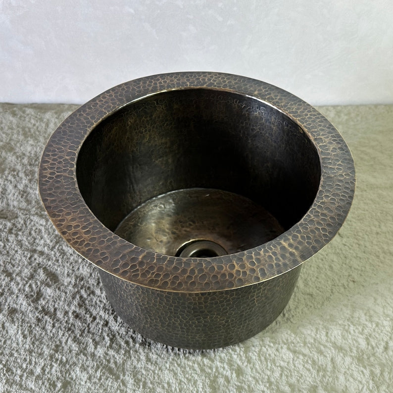 Patina Brass Round Bar Sink, Round Bronze Sink including drain