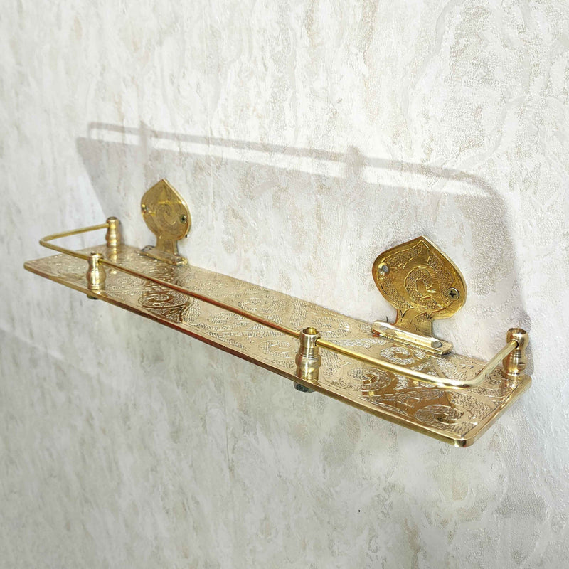 Engraved Solid Brass Wall Bathroom Shelf, Small Bathroom Shelf