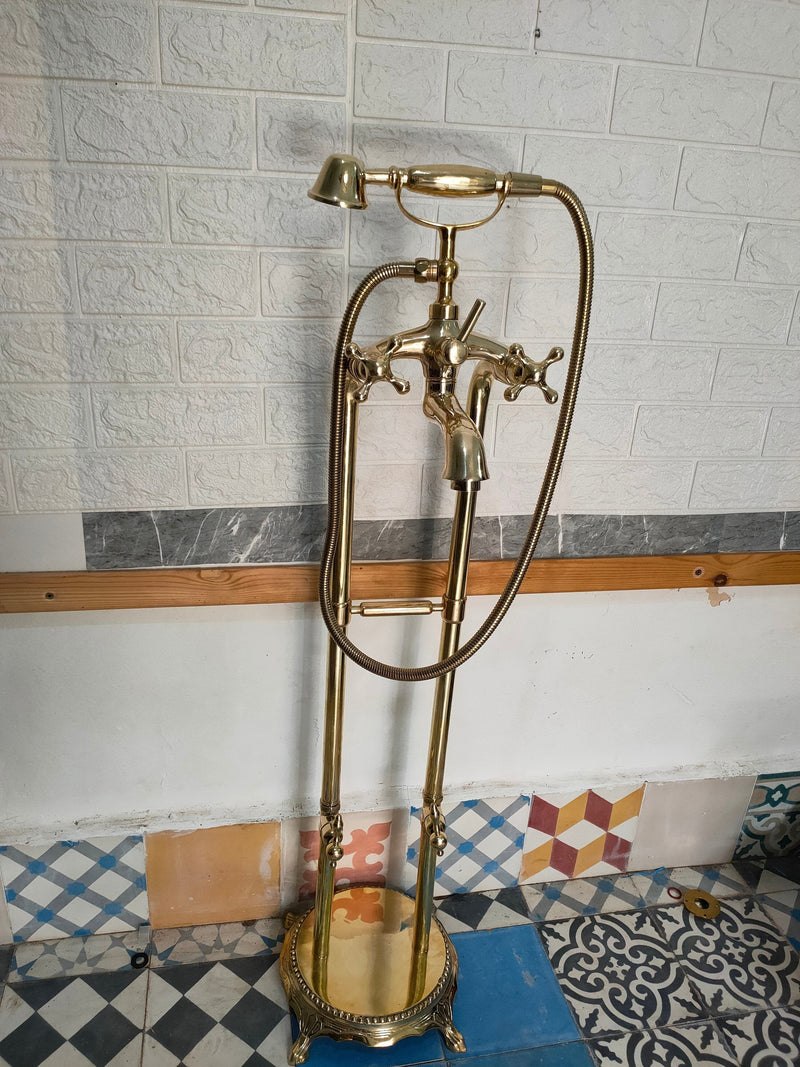 Unlaquered Brass Freestanding Tub Filler Faucet