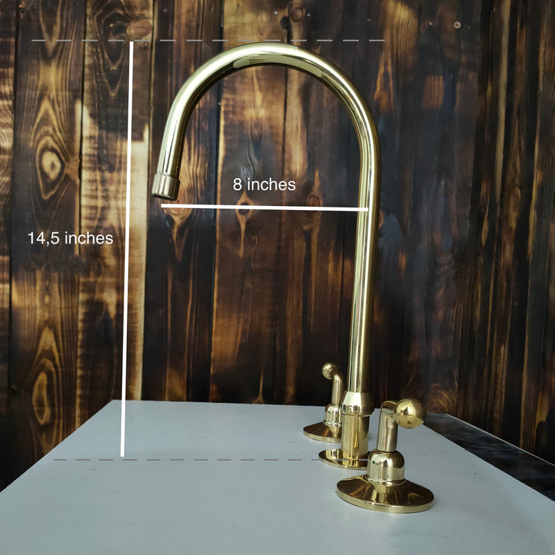 Three Hole Unlacquered Brass Vanity Faucet