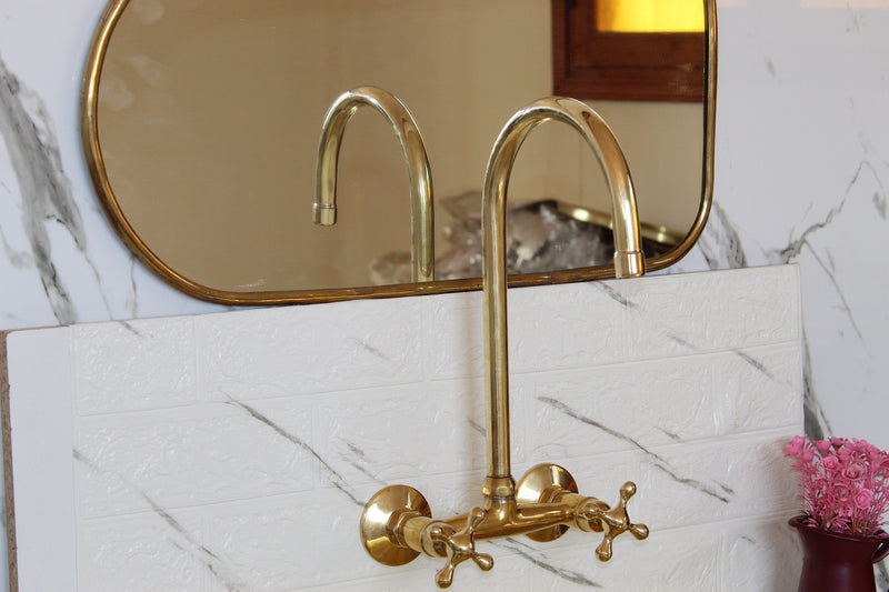 Unlacquered Brass Kitchen Wall Mount Faucet With Cross Handles