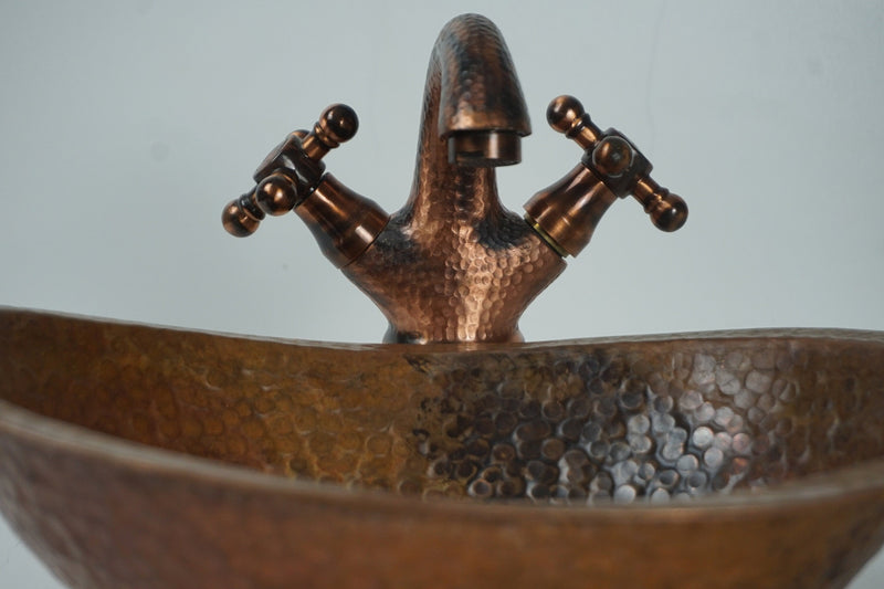 Hammered Rustic Aged Copper Bathroom Vessel Sink