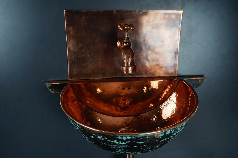 Rustic Oxidized Copper Wall Mount Vessel Bathroom Sink