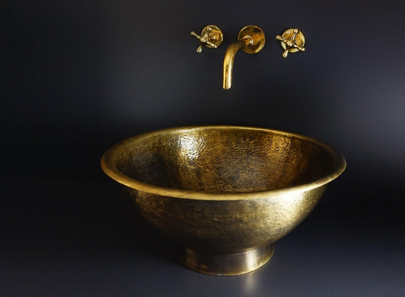 Antique Hammered Brass Vessel Sink Top Mount Bathroom Vanity