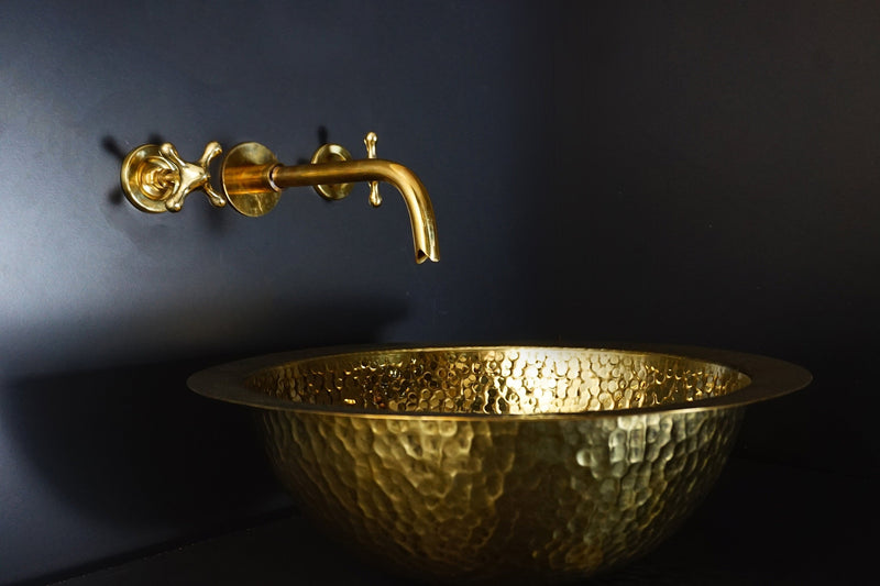 Handcrafted Hammered Unlacquered Brass Bar Sink Drop In