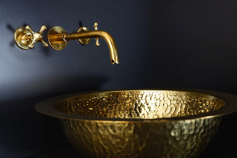 Handcrafted Hammered Unlacquered Brass Bar Sink Drop In