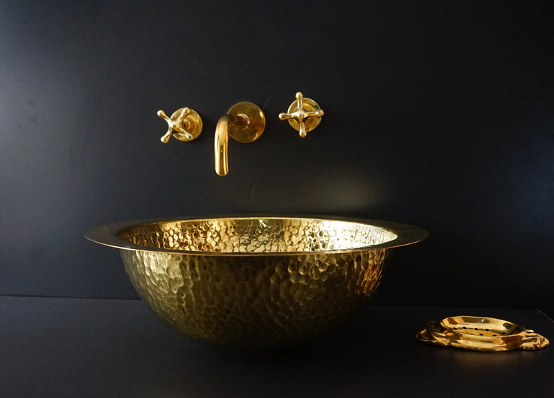 Handcrafted Hammered Unlacquered Brass Bar Sink Drop In