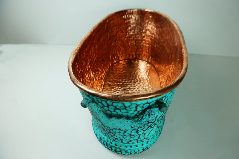 Large Oval Copper Beverage Tub with Handles , Copper Ice Bucket