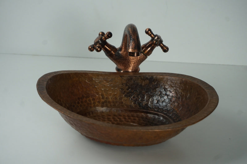 Hammered Rustic Aged Copper Bathroom Vessel Sink