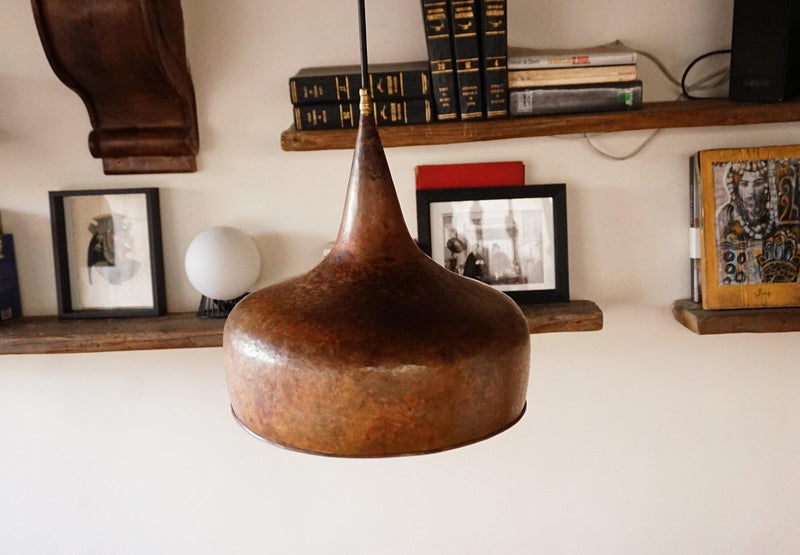 Aged Rustic Copper Farmhouse Pendant Light with Antique Finish