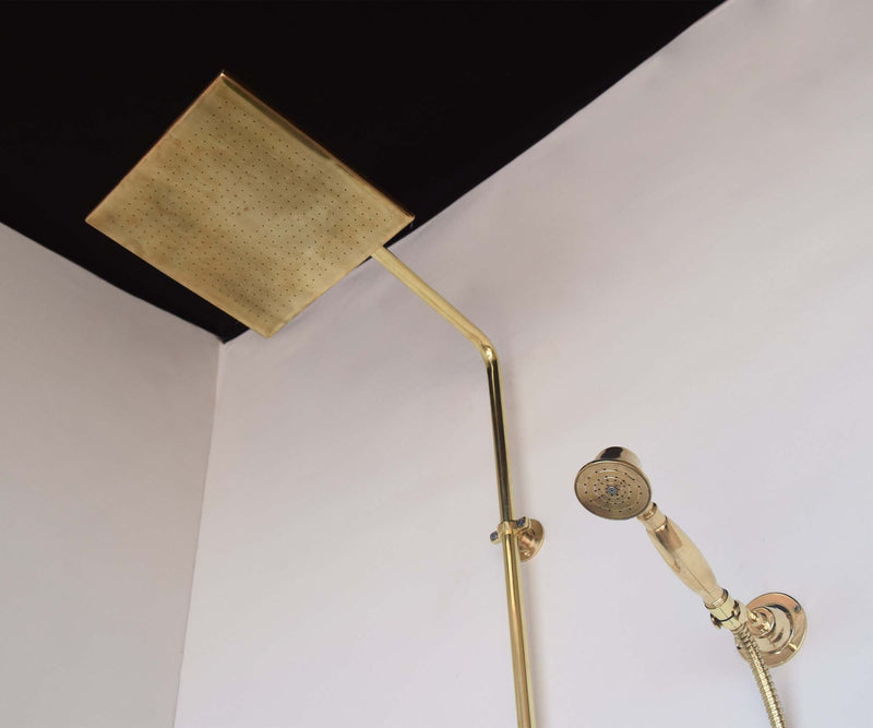 Unlacquered brass exposed shower system