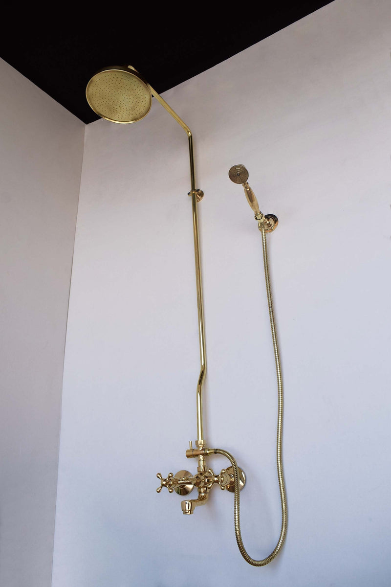 Unlacquered brass exposed shower system