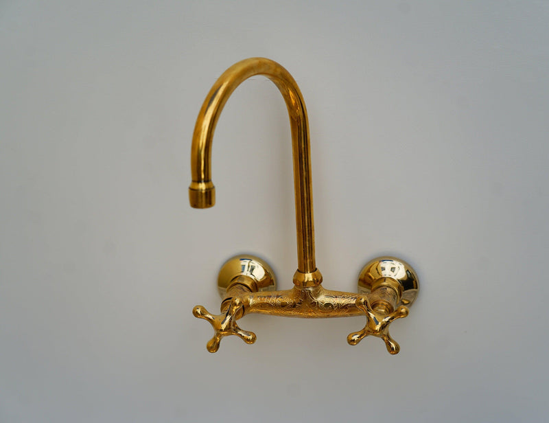 Unlacquered Brass Wall Mount Kitchen Faucet