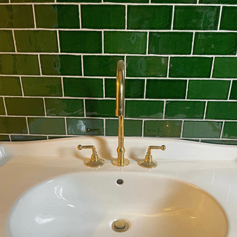 Three Hole Unlacquered Brass Vanity Faucet