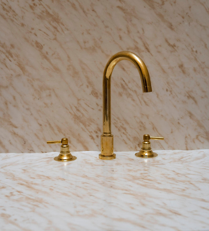 Unlacquered Brass Widespread Bathroom Sink Faucet 3 Hole