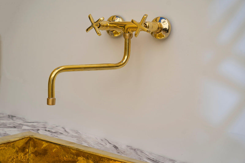 Unlacquered Brass Wall Mounted Kitchen Faucet